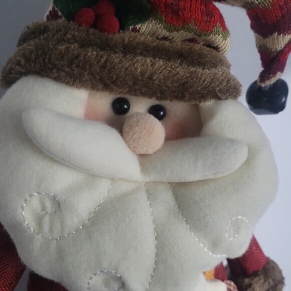 Extendable-Leg Santa Figure Rustic Fabric Welcome Hat Plaid ~18–28" Xmas Decor - Picture 5 of 13